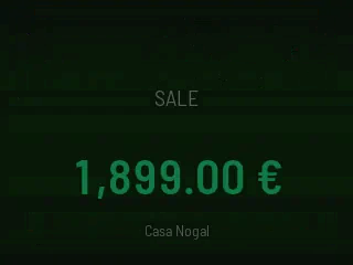 A big order: the ticket clears and SALE 1,899.00 € stays on screen in green while confetti falls.